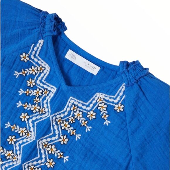 ZARA Kids | Indigo | EMBROIDERED STRUCTURED BLOUSE - Picture 3 of 5